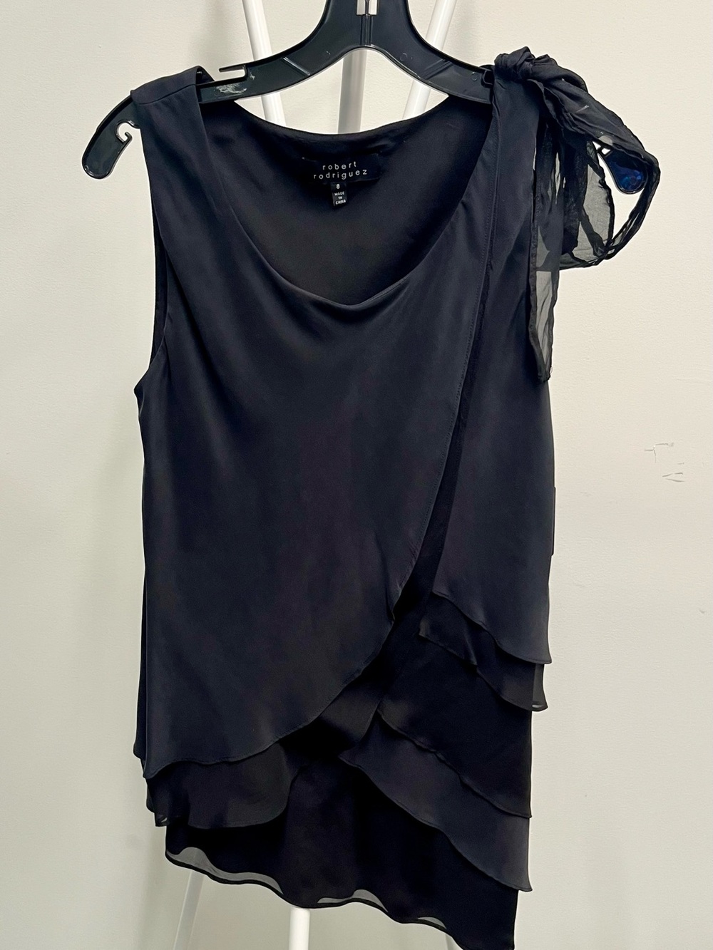 NWT - Robert Rodriguez Black Silk Chiffon Layered Sleeveless Top - Size S